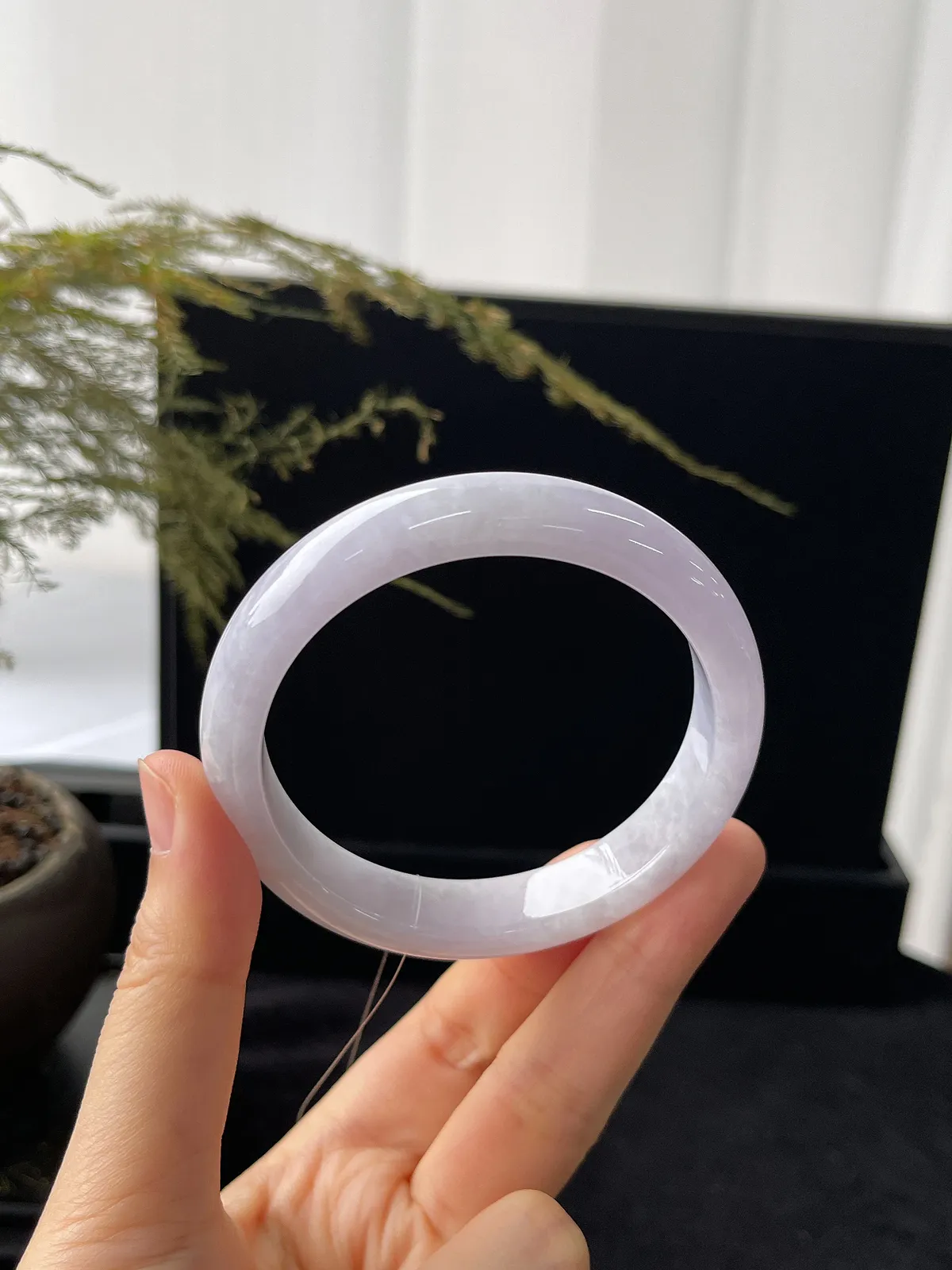 正圈54.8圈口，翡翠糯化种紫色手镯