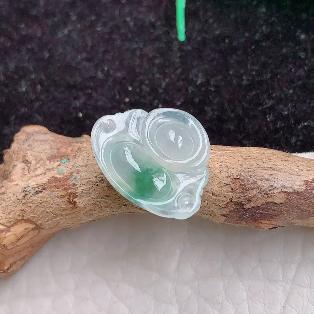 f9实拍15.5*19.7*5.5天然翡翠A货冰种飘花小佛公吊坠 精致弥勒佛锁骨坠