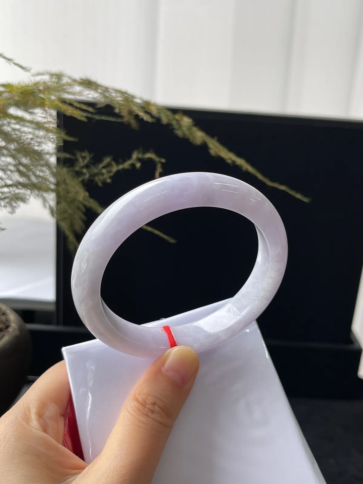 正圈57圈口，翡翠糯化种紫色手镯