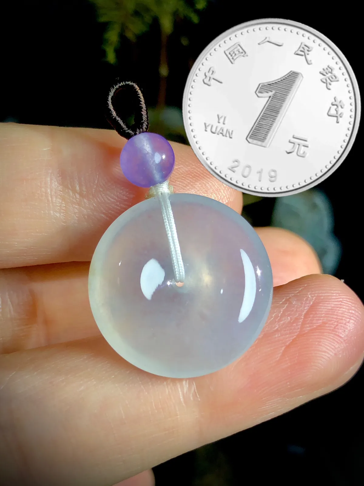 冰种平安扣子，20.6-5.2mm，顶珠为装饰品