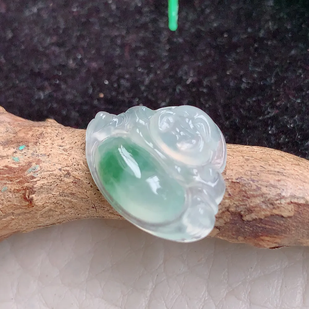 f9实拍15.5*19.7*5.5天然翡翠A货冰种飘花小佛公吊坠 精致弥勒佛锁骨坠