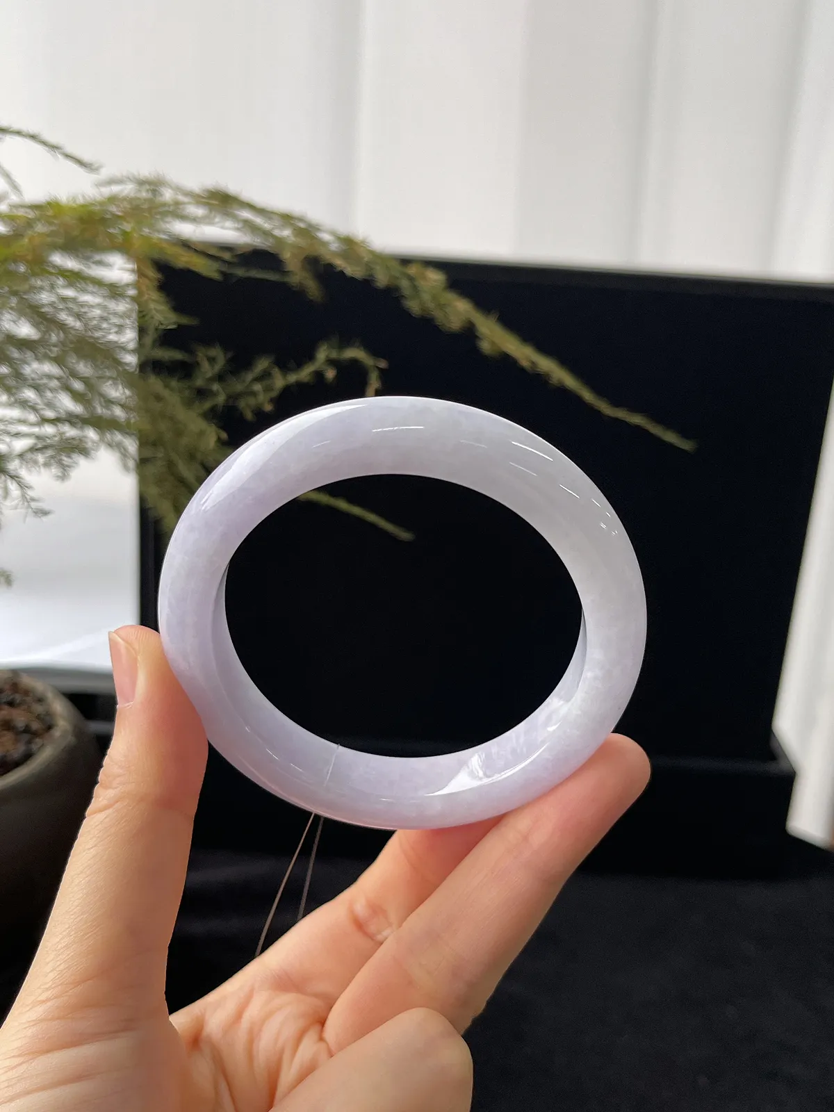 正圈53.4圈口，翡翠糯化种紫色手镯