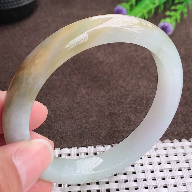 自然光58.5圈口老坑精美温润特色黄翡手镯翡翠玉镯尺寸58.5/10.7/8.8