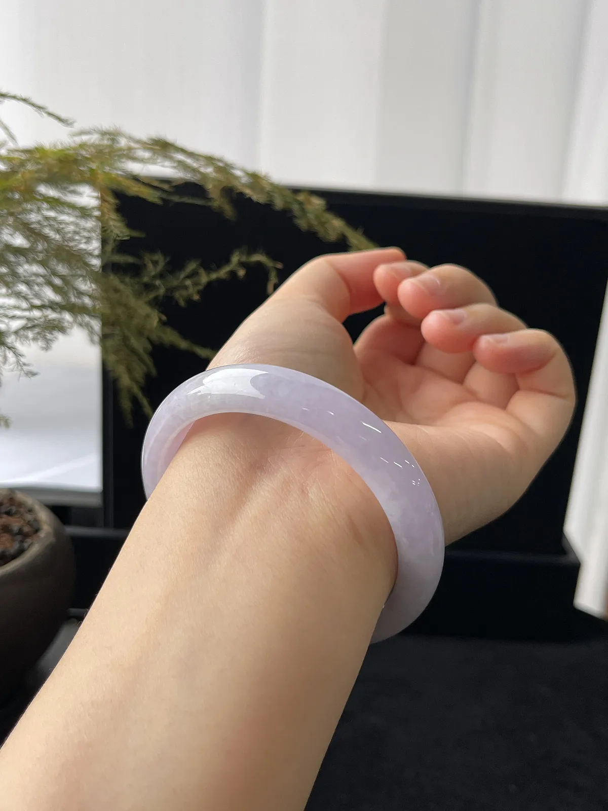正圈54.8圈口，翡翠糯化种紫色手镯