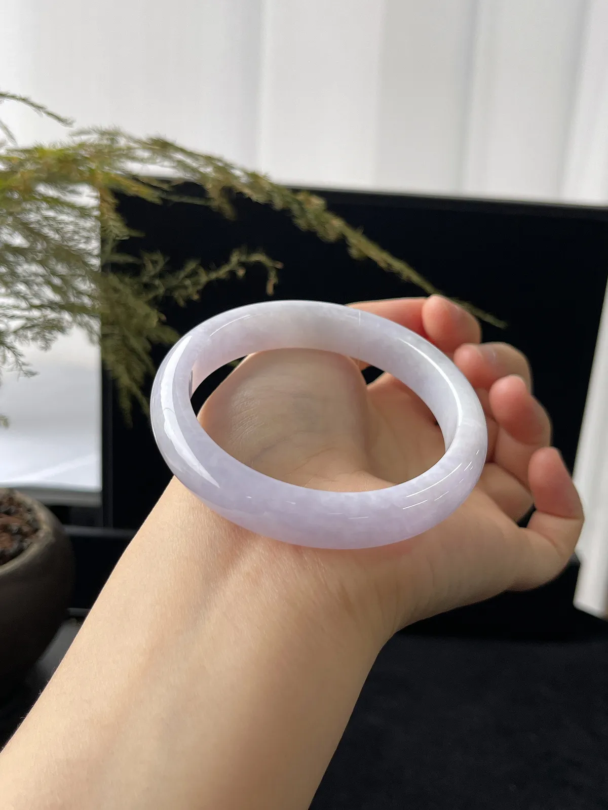 正圈54.8圈口，翡翠糯化种紫色手镯