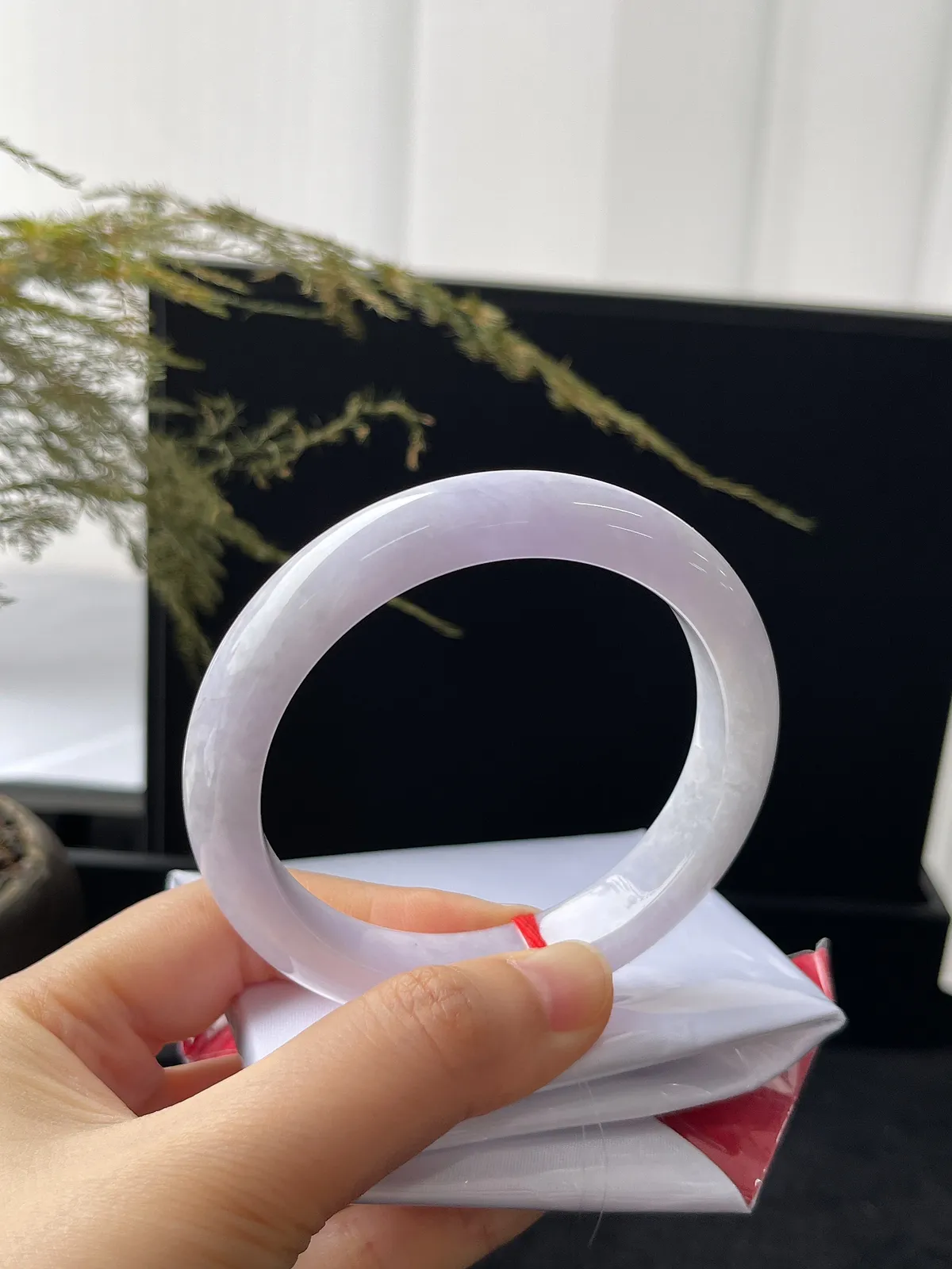 正圈57圈口，翡翠糯化种紫色手镯