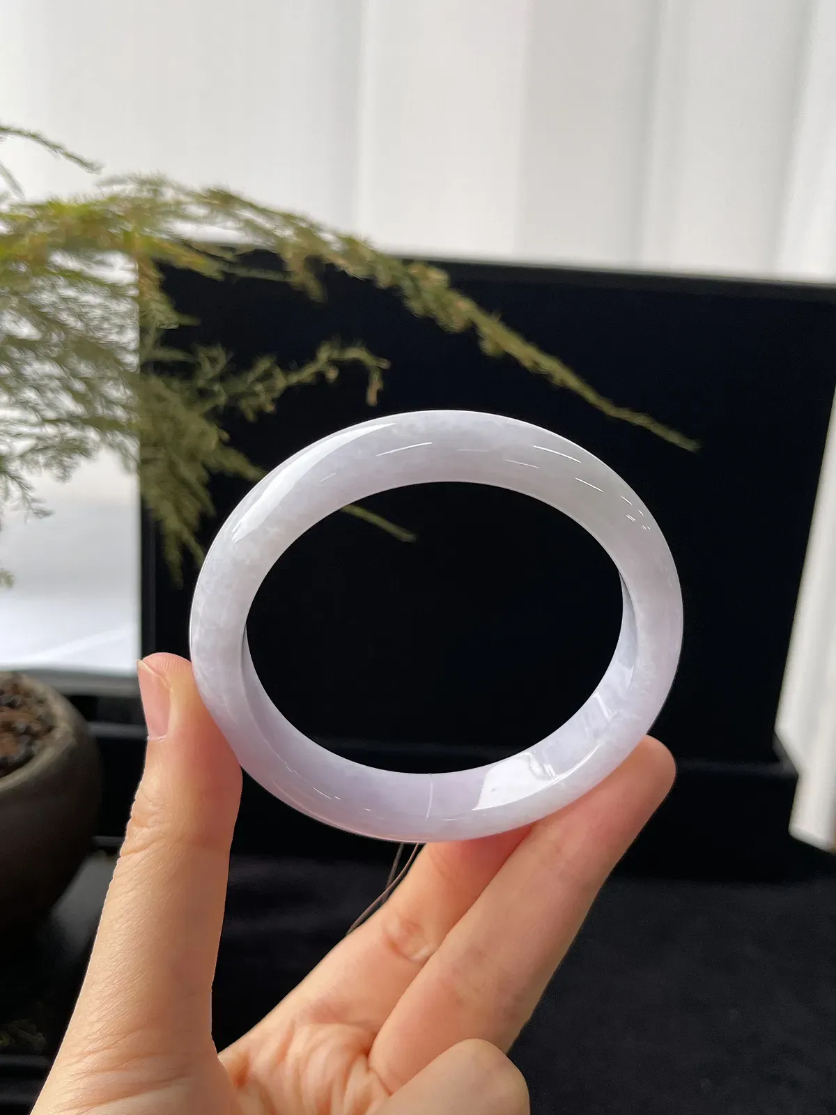正圈54.8圈口，翡翠糯化种紫色手镯