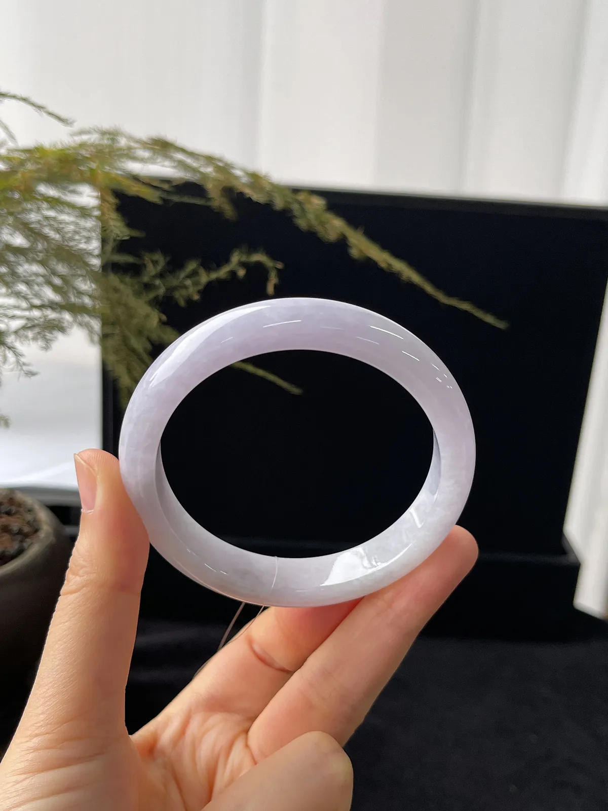 正圈54.8圈口，翡翠糯化种紫色手镯