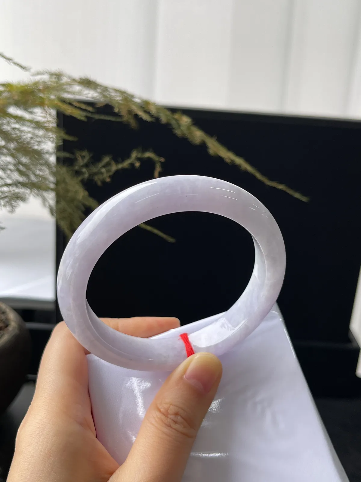 正圈57圈口，翡翠糯化种紫色手镯