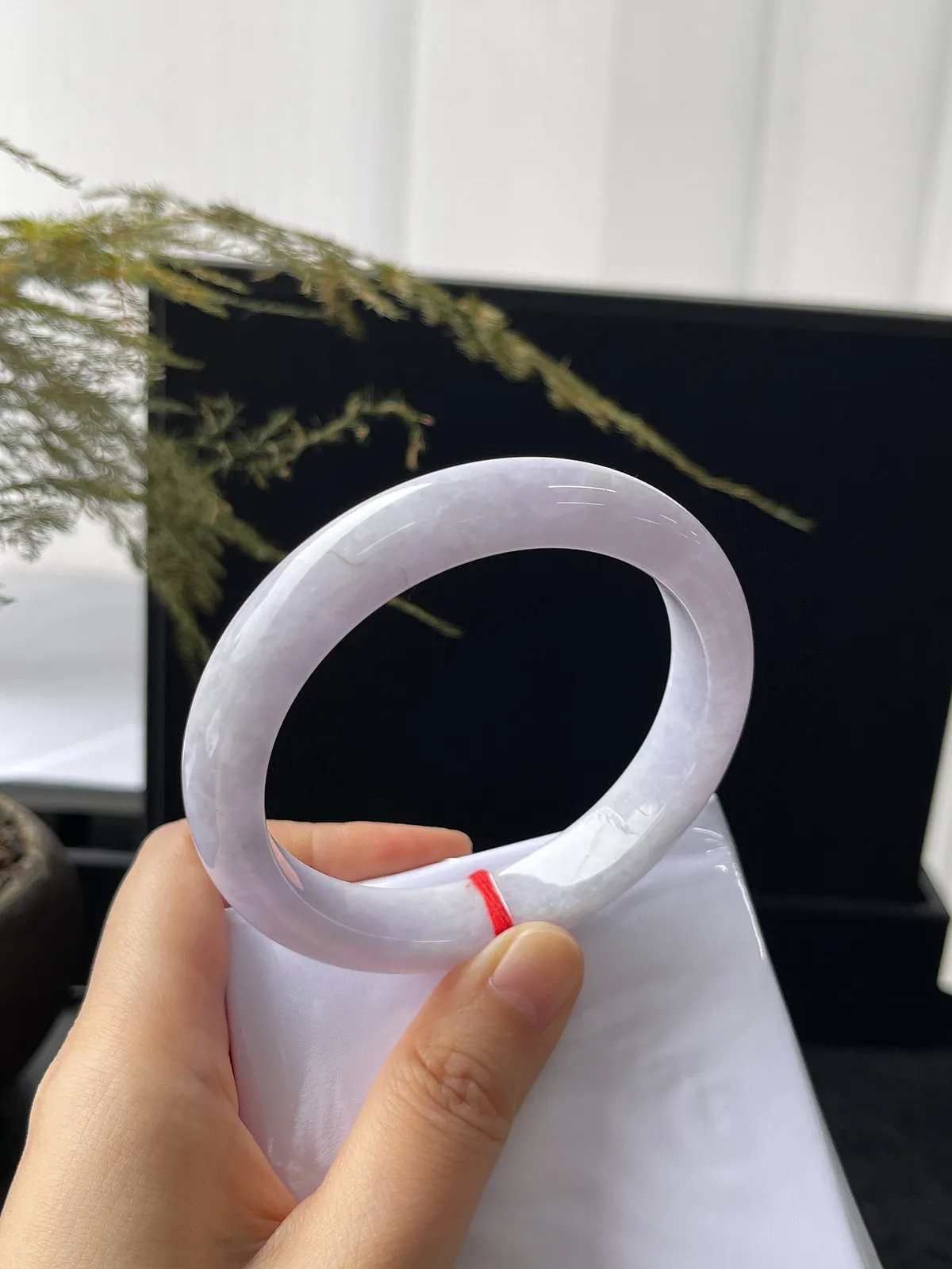 正圈57圈口，翡翠糯化种紫色手镯