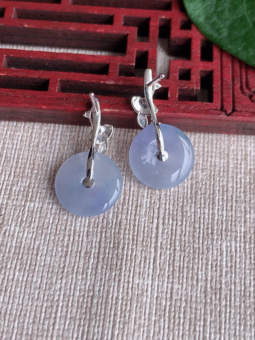 缅甸a货翡翠ddj老坑冰种18K金镶嵌紫罗兰平安扣耳坠 整体12.4×2.7mm 3.30