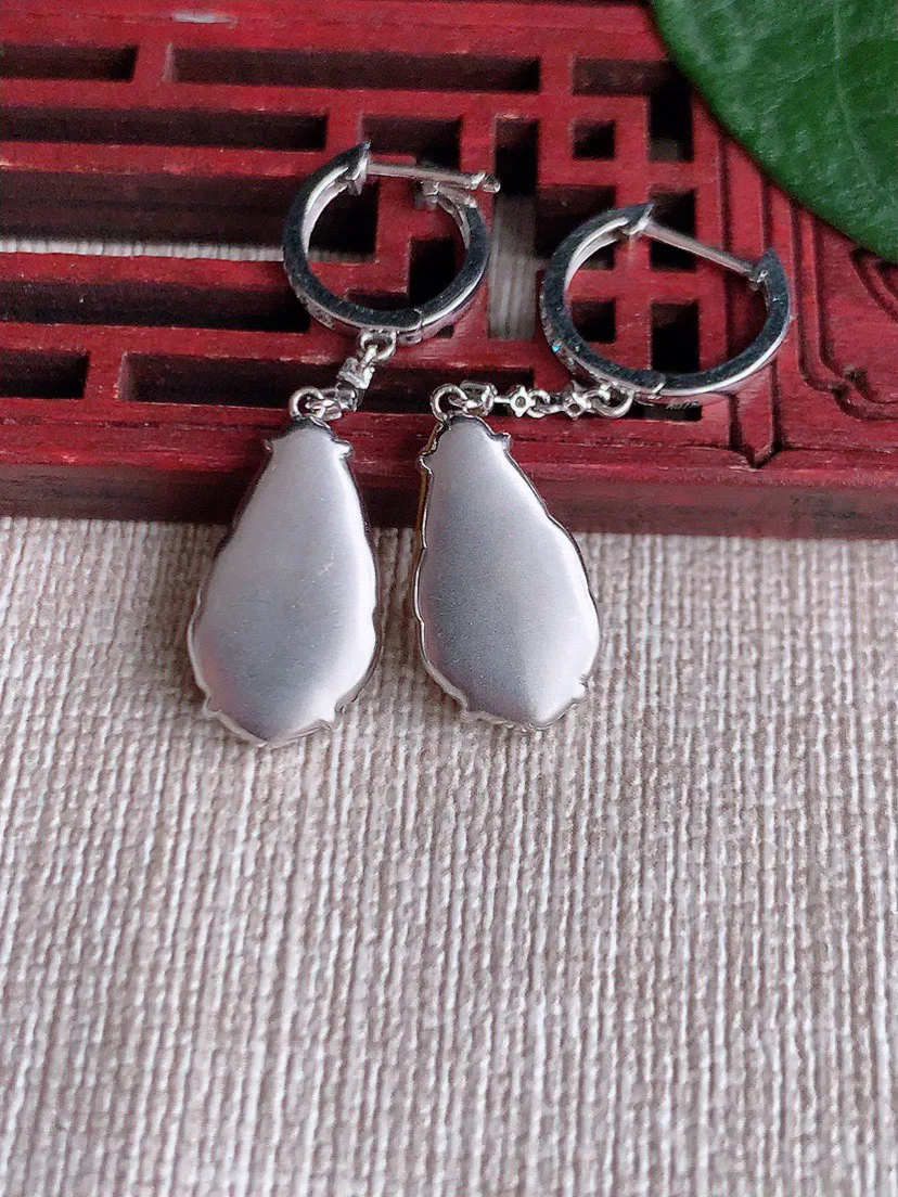 缅甸a货翡翠ddj老坑冰种18K金镶嵌黄翡兰花耳坠 整体17×9.2×3.5mm 5.00