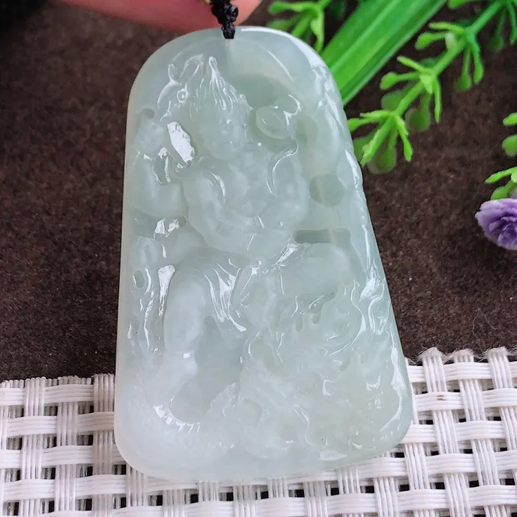 自然光老坑冰润起胶冰晴底不动明王吊坠翡翠玉坠尺寸55/35.2/5.6