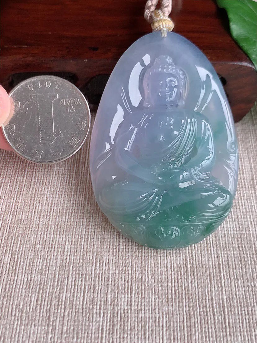 缅甸a货翡翠ddj老坑冰种紫罗兰飘花大日如来吊坠 整体61×41×10.7mm 46.54