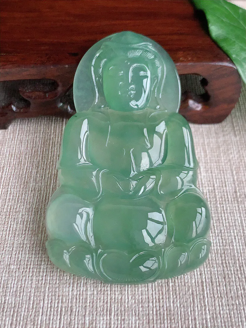 缅甸a货翡翠ddj老坑冰种晴水大正装观音吊坠 整体70×42.6×6.3mm 32.78