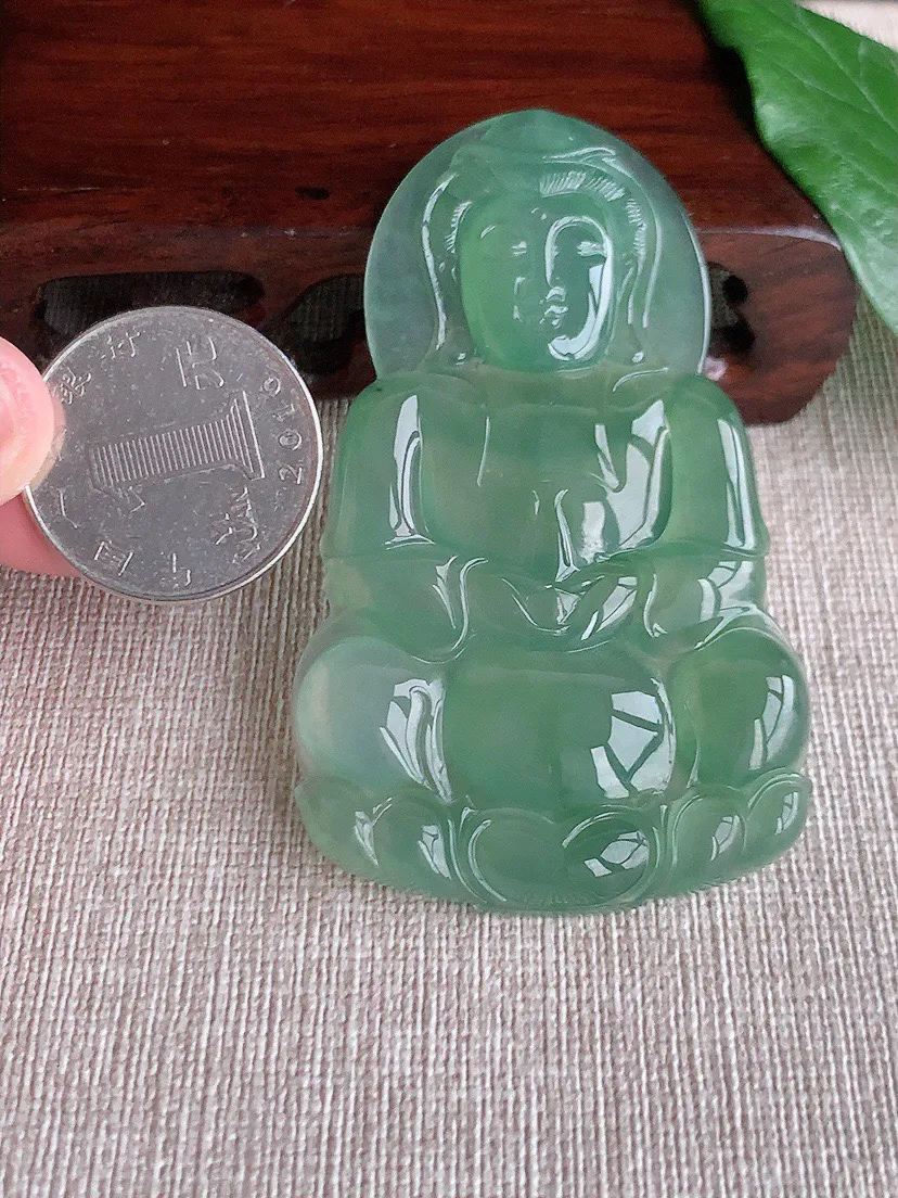 缅甸a货翡翠ddj老坑冰种晴水大正装观音吊坠 整体70×42.6×6.3mm 32.78