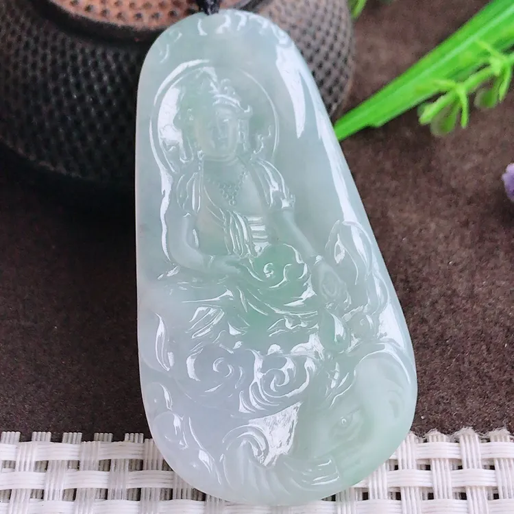 自然光老坑冰润果冻料清爽晴底普贤菩萨吊坠翡翠玉坠尺寸65/35.5/5