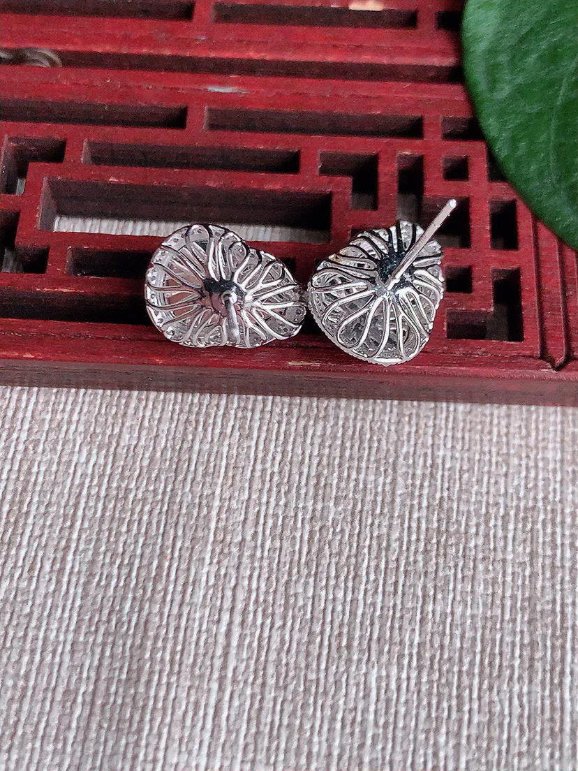 天然a货翡翠ddj老坑冰种18K金镶嵌满绿葫芦耳钉 整体11.8×8.4mm 3.53