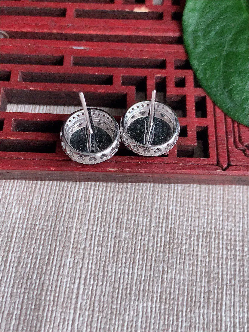 天然a货翡翠ddj老坑冰种18K金镶嵌满绿无事牌耳坠 整体10.3mm 3.93
