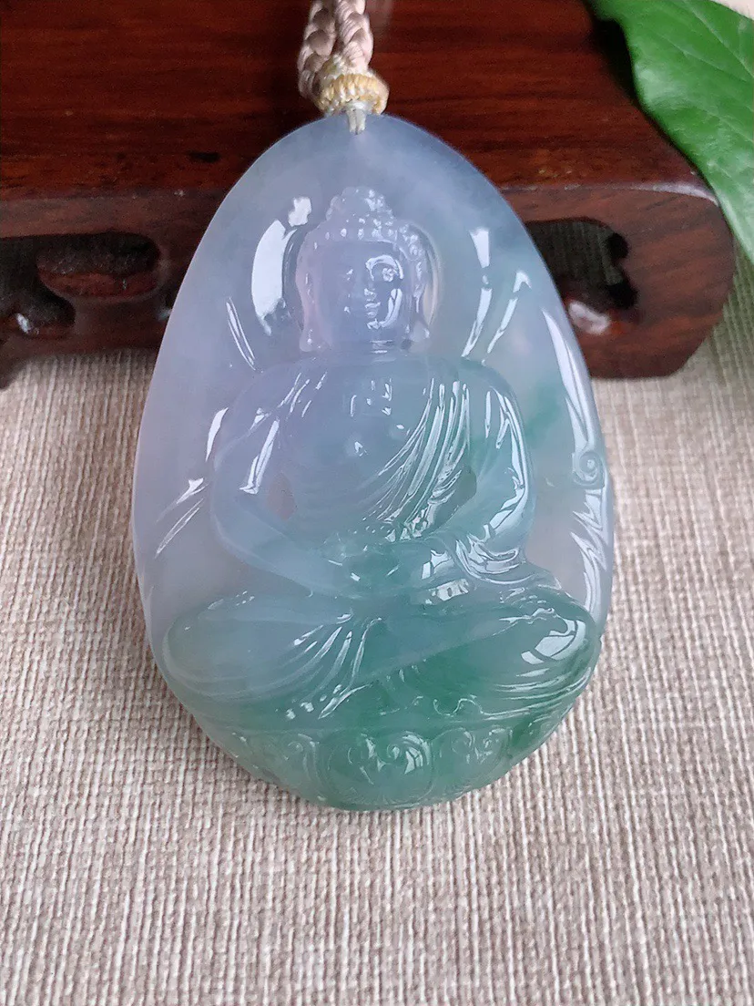 缅甸a货翡翠ddj老坑冰种紫罗兰飘花大日如来吊坠 整体61×41×10.7mm 46.54