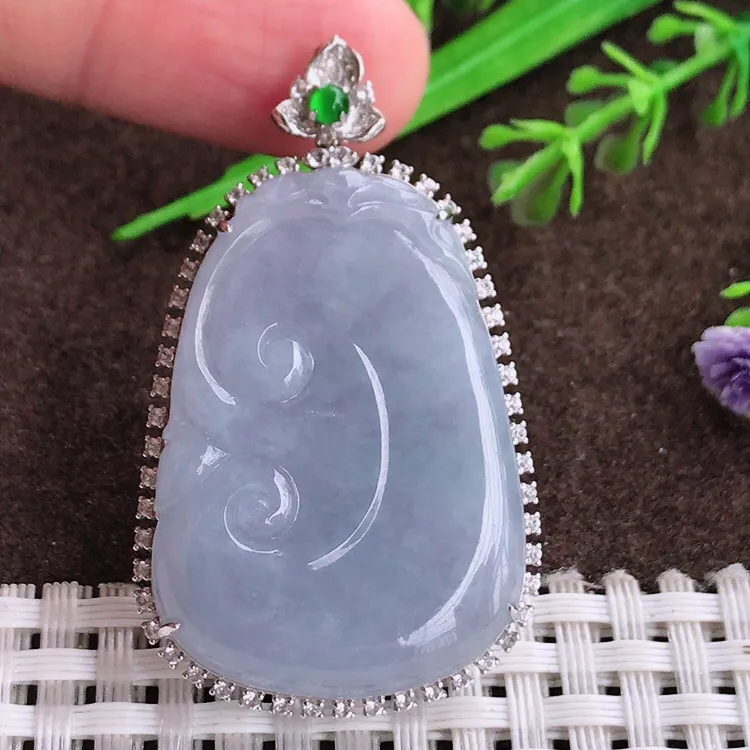 自然光老坑18k金镶嵌冰润紫罗兰如意吊坠翡翠玉坠尺寸48.2/28.6/8.9