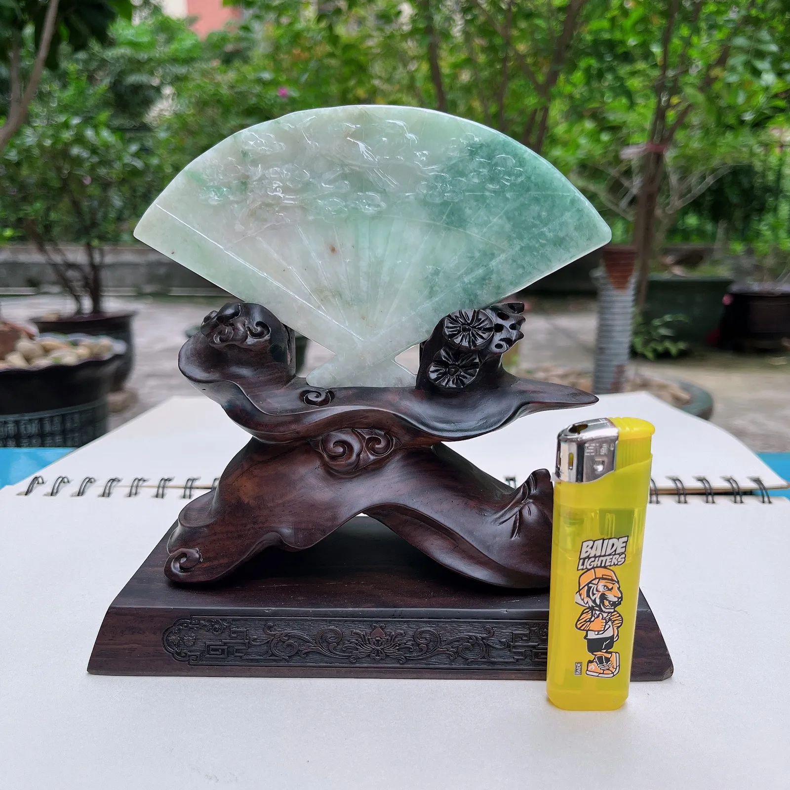 天然翡翠A货老坑水润浅绿鸳鸯戏水摆件 裸石尺寸：90/150/6mm连底坐：160/165/70mm