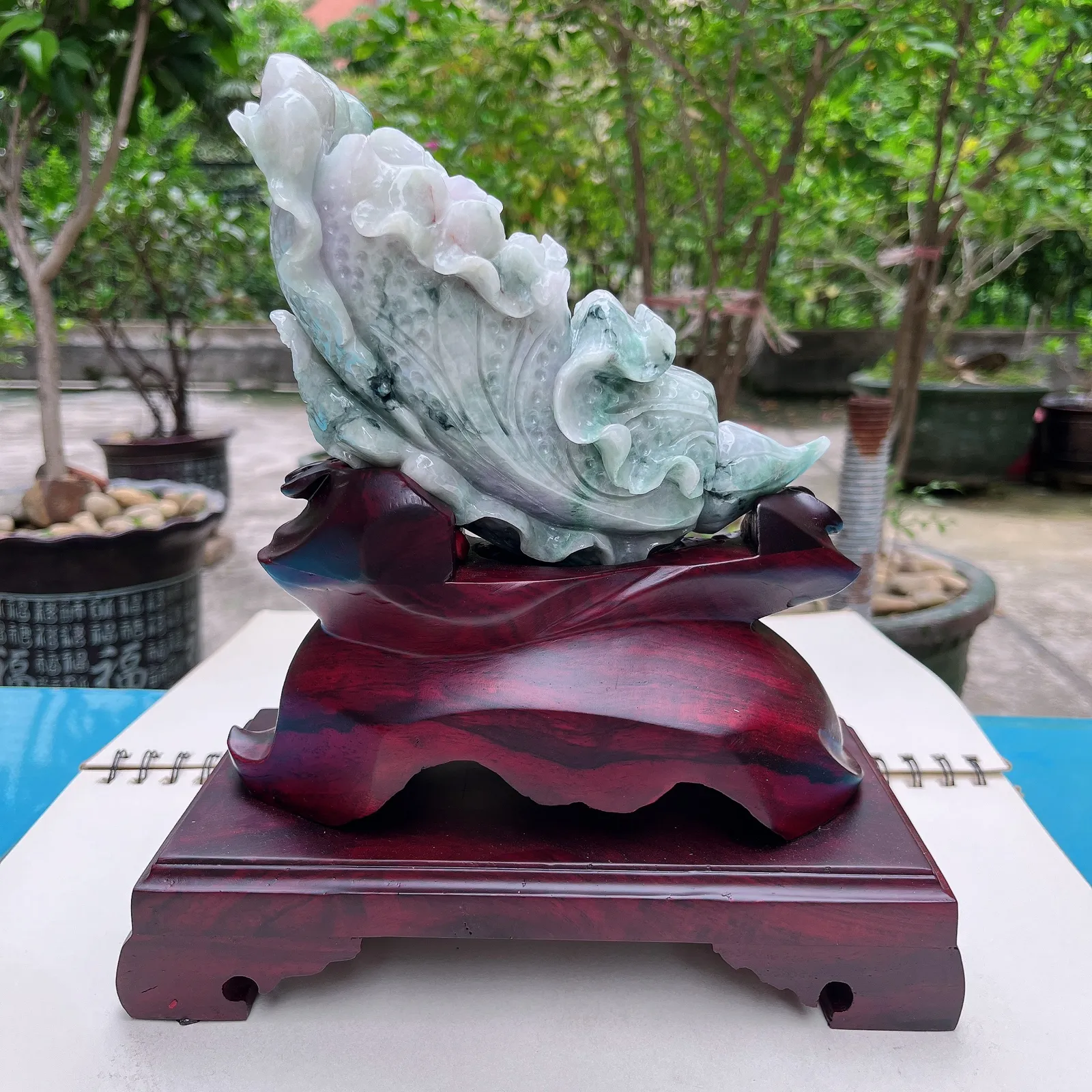 天然翡翠A货老坑水润春彩招财进宝百财摆件 裸石尺寸：145/155/80mm连底坐：230/220/110mm 重量：1470.00g
