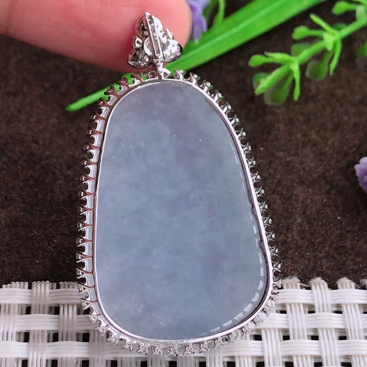 自然光老坑18k金镶嵌冰润紫罗兰如意吊坠翡翠玉坠尺寸48.2/28.6/8.9