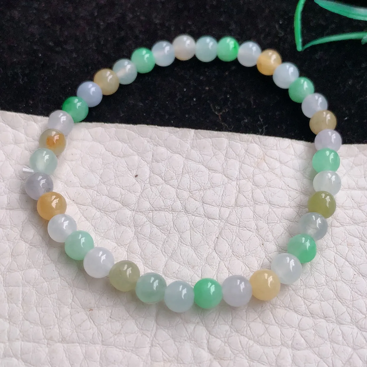zen自然光实拍缅甸A货翡翠冰润彩手工编制圆珠玉手链约5.3mm