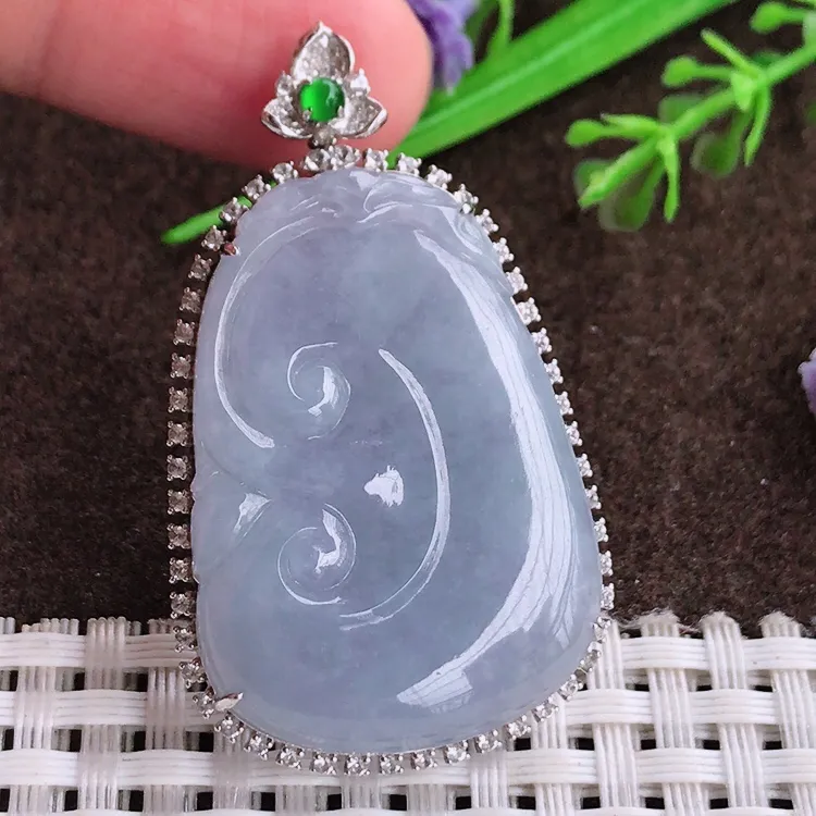 自然光老坑18k金镶嵌冰润紫罗兰如意吊坠翡翠玉坠尺寸48.2/28.6/8.9