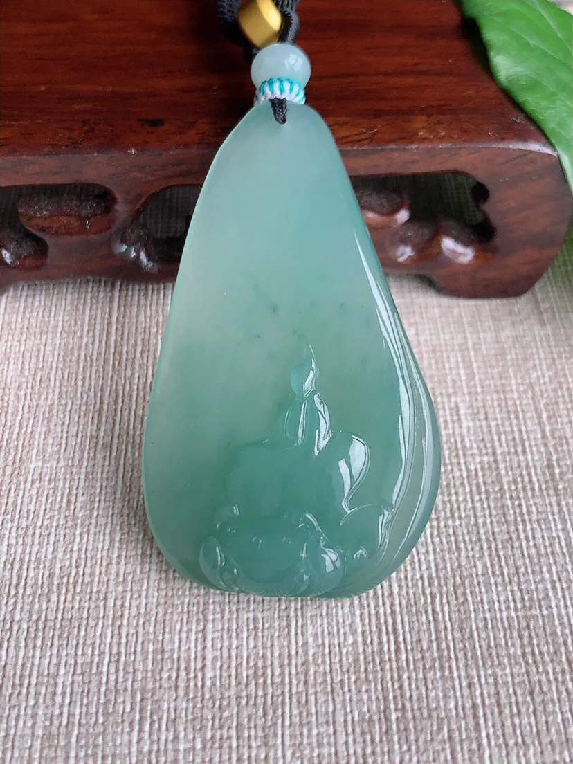 缅甸a货翡翠ddj老坑冰种晴水无相观音吊坠  整体53.7×31×8.7mm 26.61