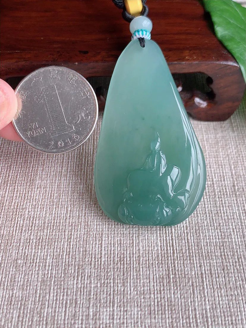 缅甸a货翡翠ddj老坑冰种晴水无相观音吊坠  整体53.7×31×8.7mm 26.61