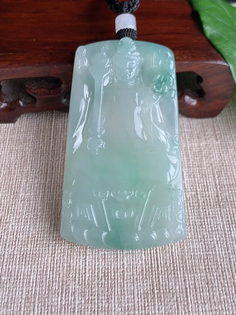 缅甸a货翡翠ddj老坑冰种飘花虚空藏菩萨吊坠 整体61.5×34×5.7mm 34.23