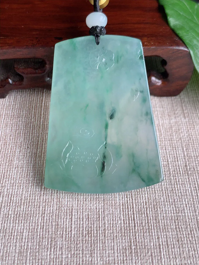 缅甸a货翡翠ddj老坑冰种飘花虚空藏菩萨吊坠 整体53.5×38×5.2mm 29.12
