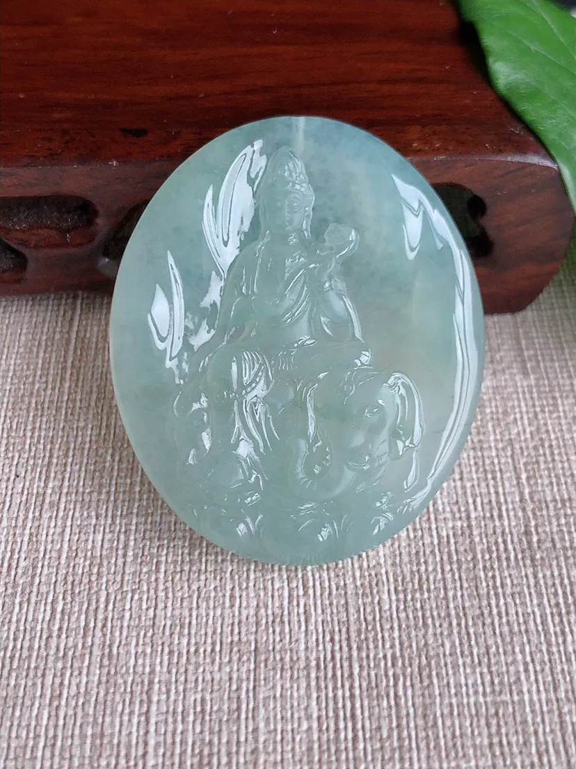 缅甸a货翡翠ddj老坑冰种晴水普贤菩萨吊坠 整体47.3×39×5mm 20.83
