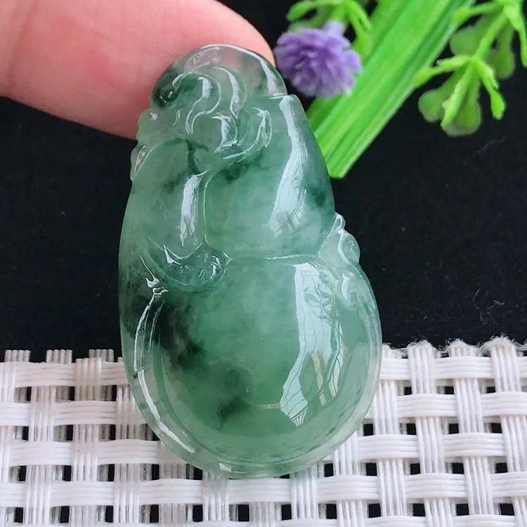 自然光老坑冰润起胶飘花葫芦吊坠翡翠玉坠尺寸41/24.6/7.5