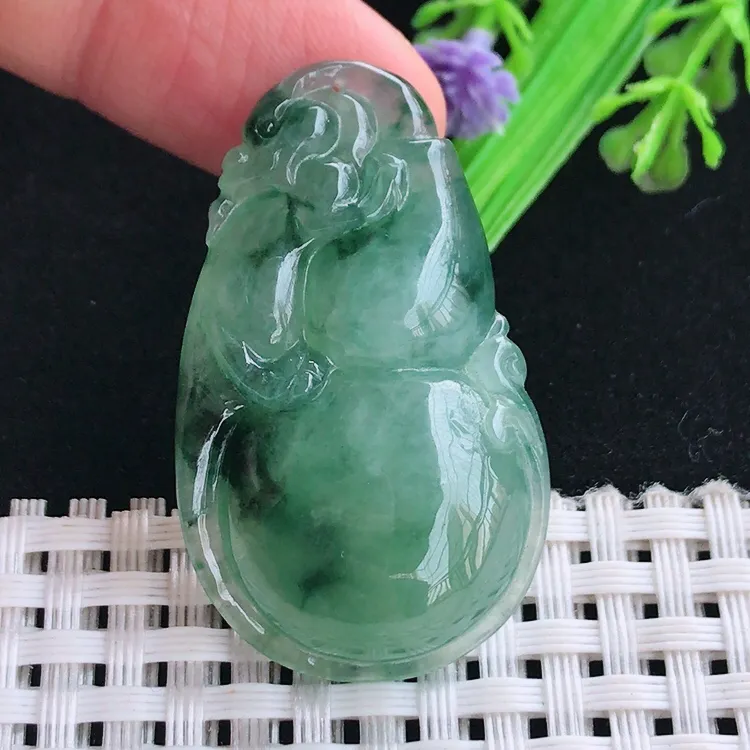 自然光老坑冰润起胶飘花葫芦吊坠翡翠玉坠尺寸41/24.6/7.5