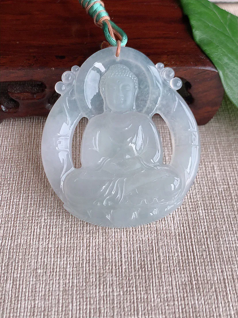 缅甸a货翡翠ddj老坑冰种阿弥陀佛吊坠 整体52×45×5.2mm 21.90