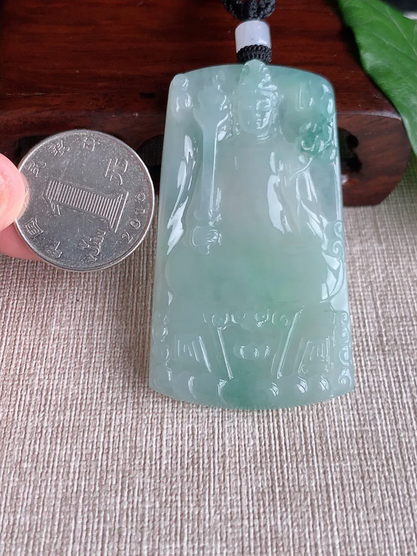 缅甸a货翡翠ddj老坑冰种飘花虚空藏菩萨吊坠 整体61.5×34×5.7mm 34.23