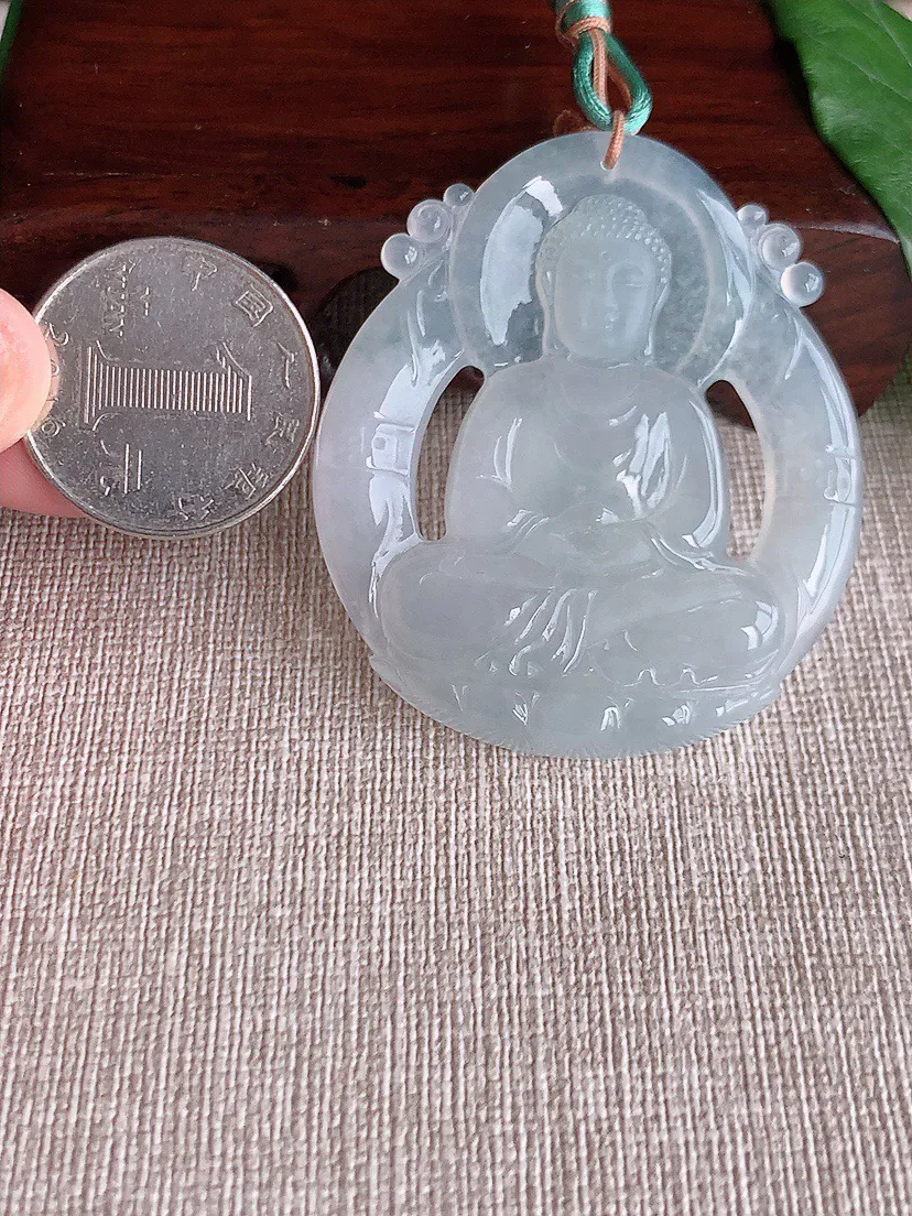 缅甸a货翡翠ddj老坑冰种阿弥陀佛吊坠 整体52×45×5.2mm 21.90