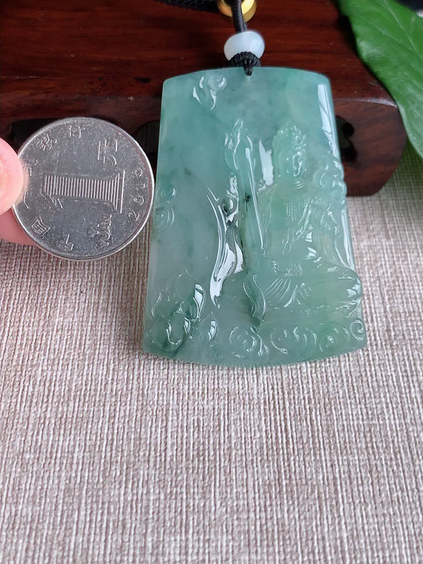缅甸a货翡翠ddj老坑冰种飘花虚空藏菩萨吊坠 整体53.5×38×5.2mm 29.12