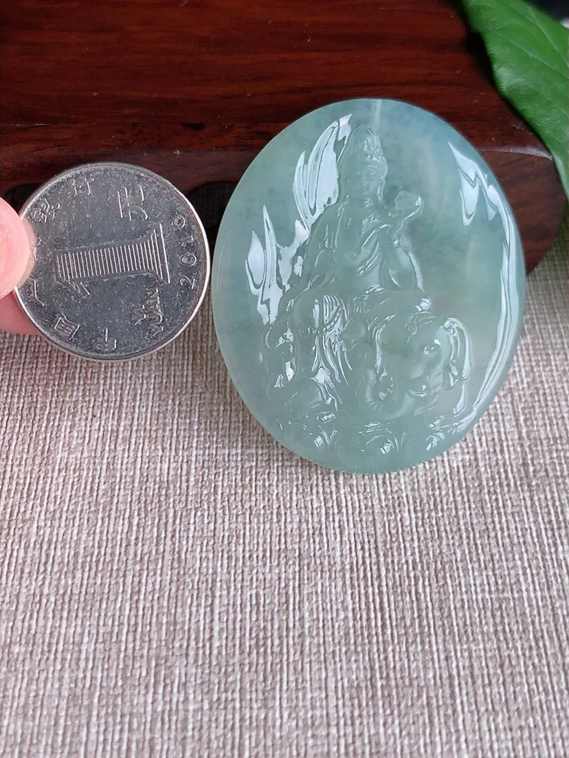 缅甸a货翡翠ddj老坑冰种晴水普贤菩萨吊坠 整体47.3×39×5mm 20.83