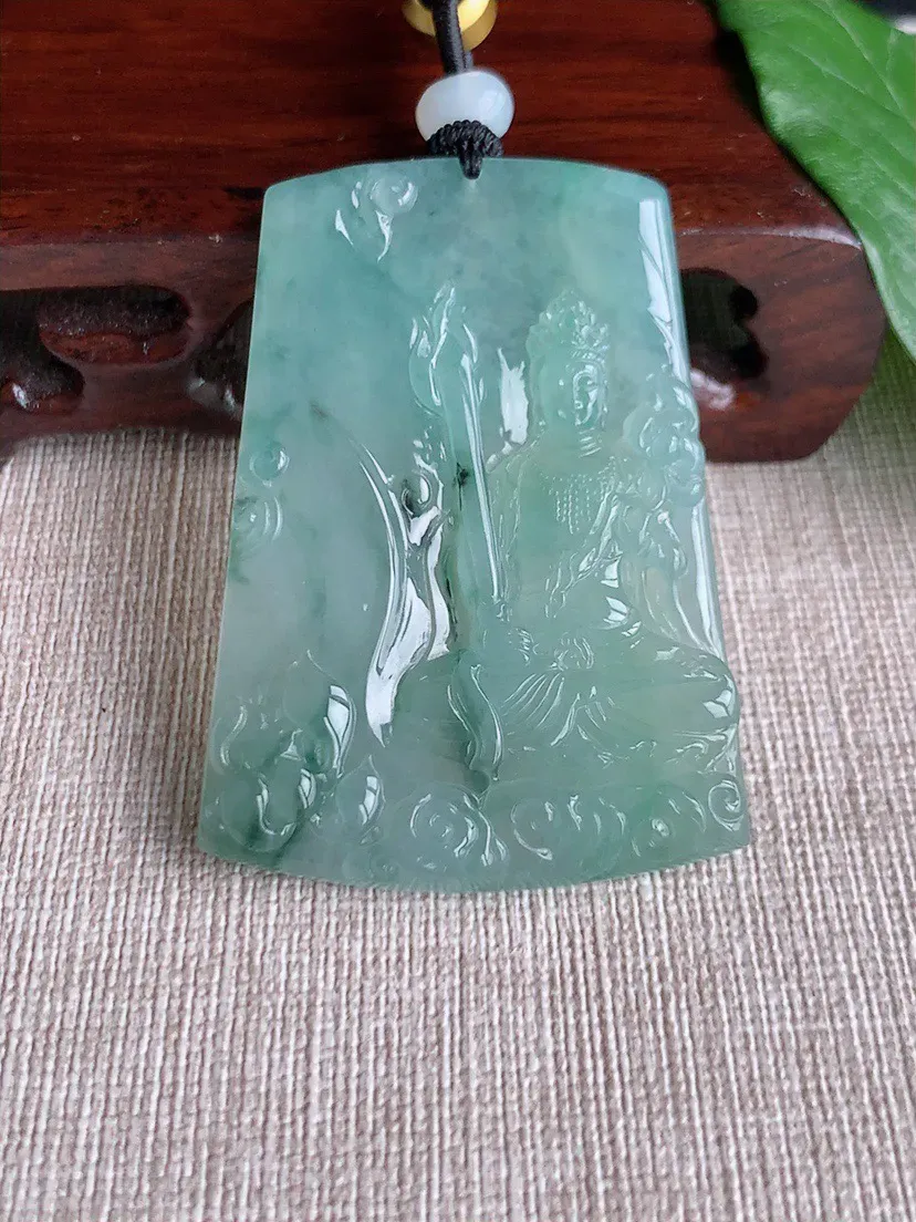 缅甸a货翡翠ddj老坑冰种飘花虚空藏菩萨吊坠 整体53.5×38×5.2mm 29.12