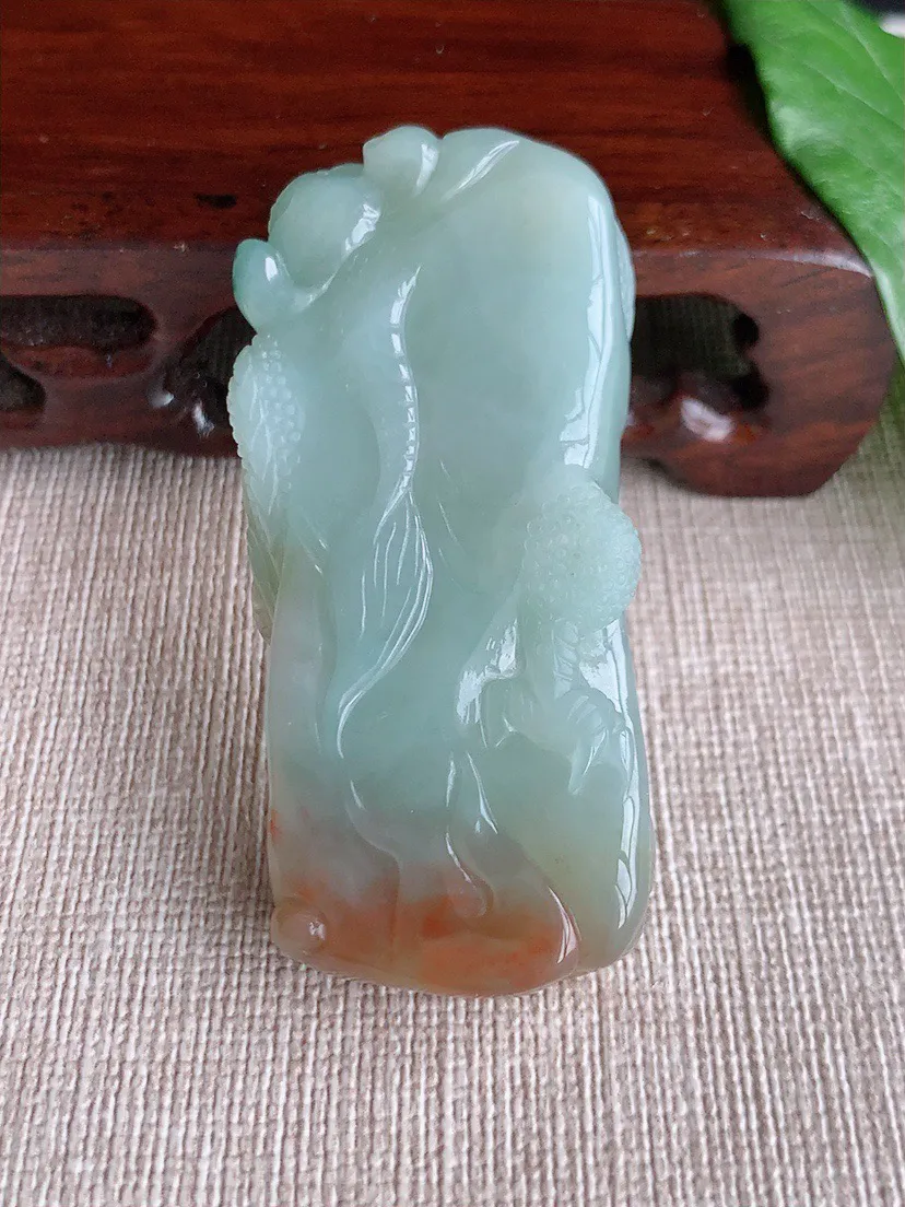 缅甸a货翡翠ddj老坑冰润飘黄翡飘花御龙观音吊坠  整体55.4×26×10.6mm 35.40