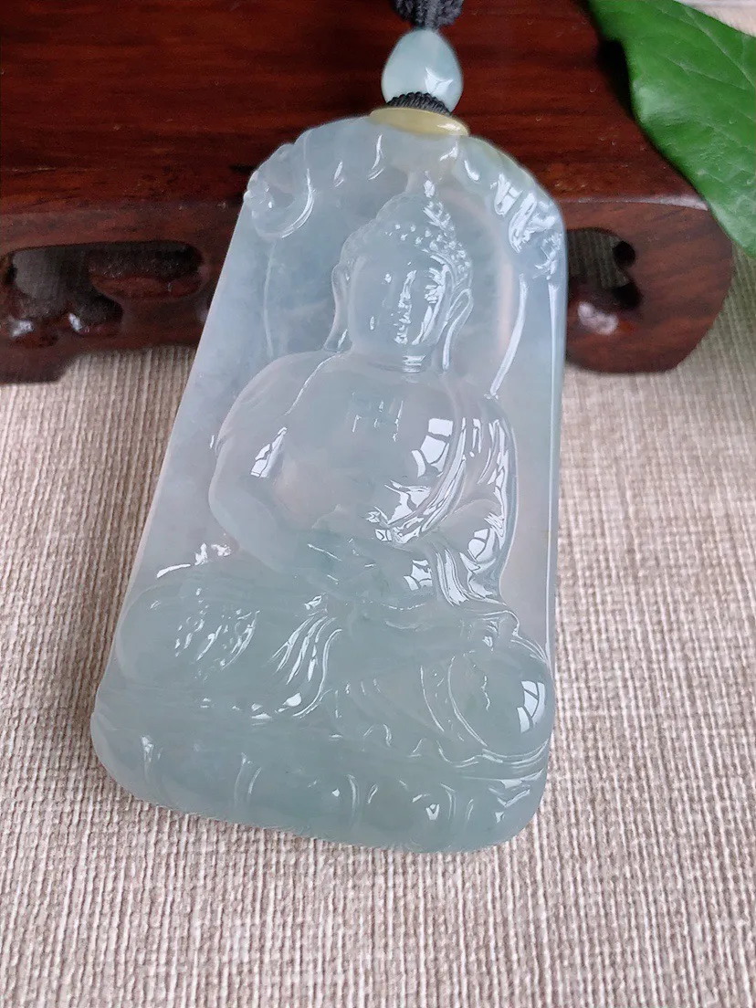 缅甸a货翡翠ddj老坑冰种飘黄翡大日如来吊坠 整体67×38.7×7.7mm 51.36