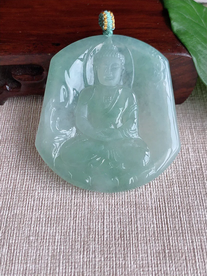 缅甸a货翡翠ddj老坑冰种晴水大日如来吊坠 整体52.7×47×4.4mm 25.21