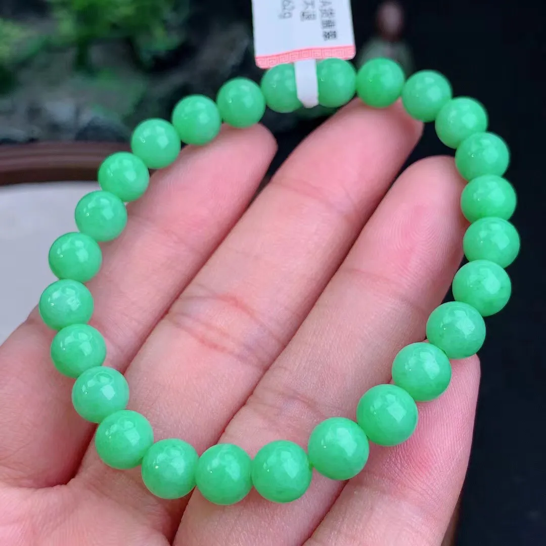 缅甸天然翡翠A货 老坑料起胶冰润 满绿圆珠手串 手链  
尺寸7.1mm  y  16.62