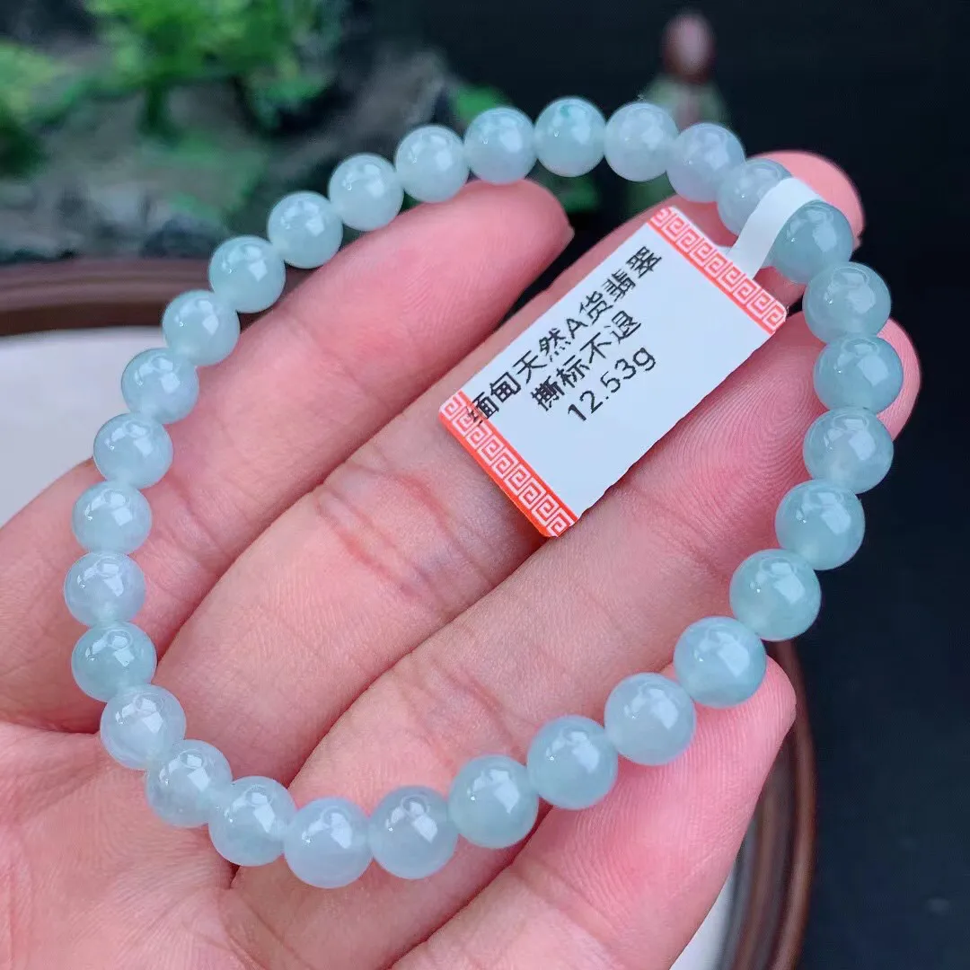 缅甸天然翡翠A货 老坑料起胶冰种 满色圆珠手串 手链  
尺寸6.4mm   y 12.53