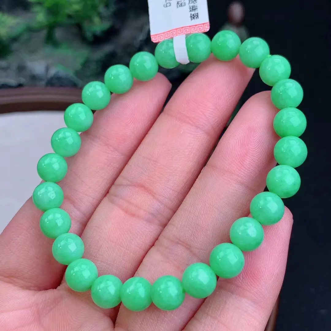 缅甸天然翡翠A货 老坑料起胶冰润 满绿圆珠手串 手链  
尺寸7.1mm  y  16.62