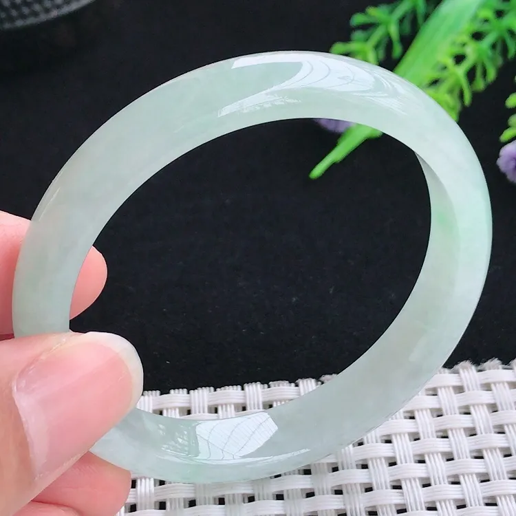 自然光52圈口老坑冰胶水灵冰晴底手镯翡翠玉镯尺寸52/10.5/6.2